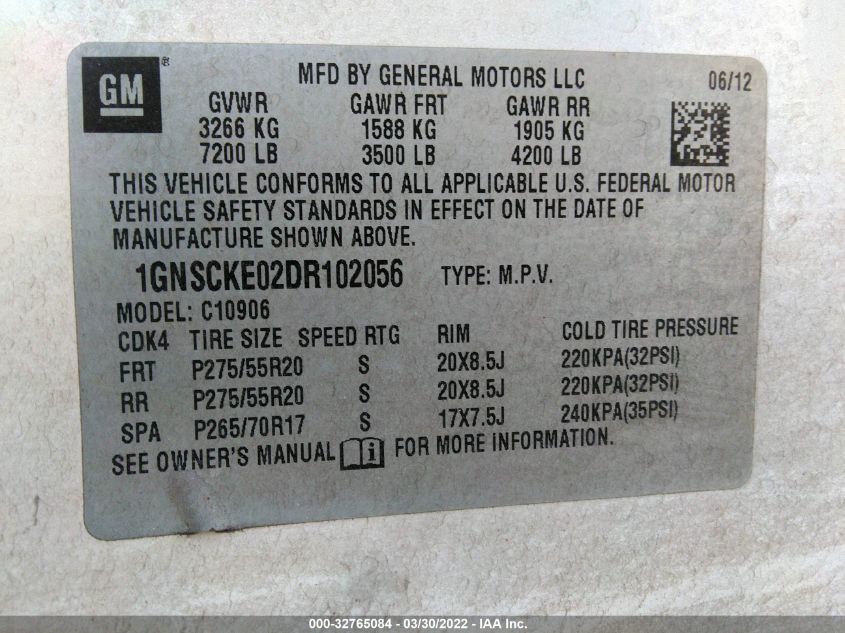 2013 CHEVROLET SUBURBAN C1500 LTZ 1GNSCKE02DR102056