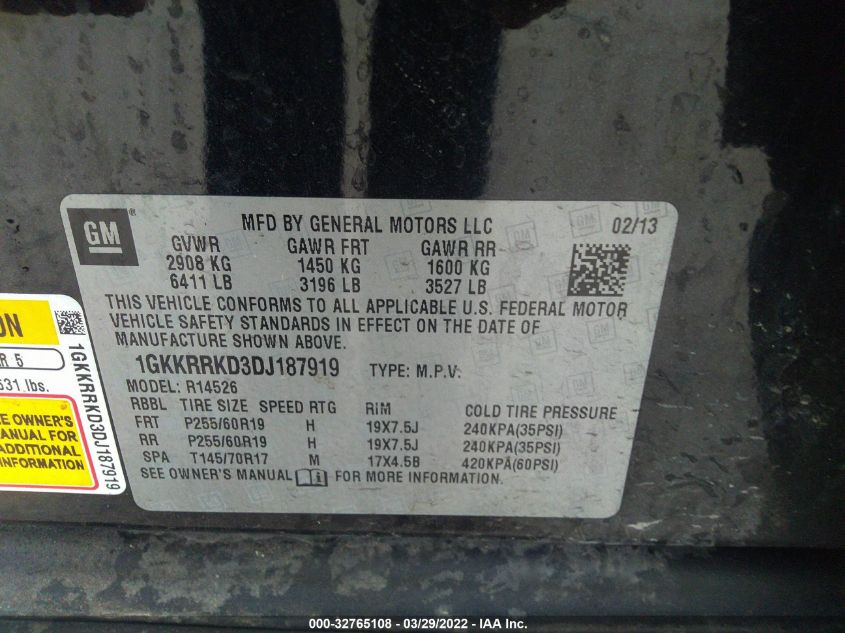 2013 GMC ACADIA SLT 1GKKRRKD3DJ187919