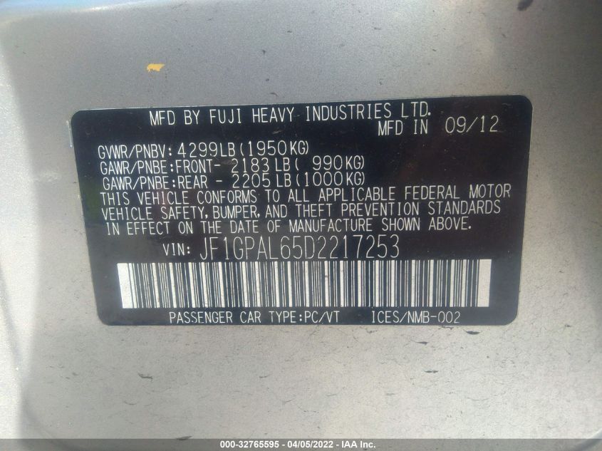 2013 SUBARU IMPREZA WAGON 2.0I SPORT PREMIUM JF1GPAL65D2217253