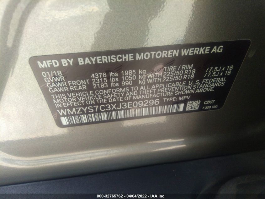 2018 MINI COUNTRYMAN COOPER WMZYS7C3XJ3E09296
