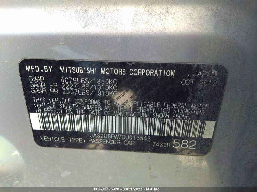 2013 MITSUBISHI LANCER GT JA32U8FW7DU013543