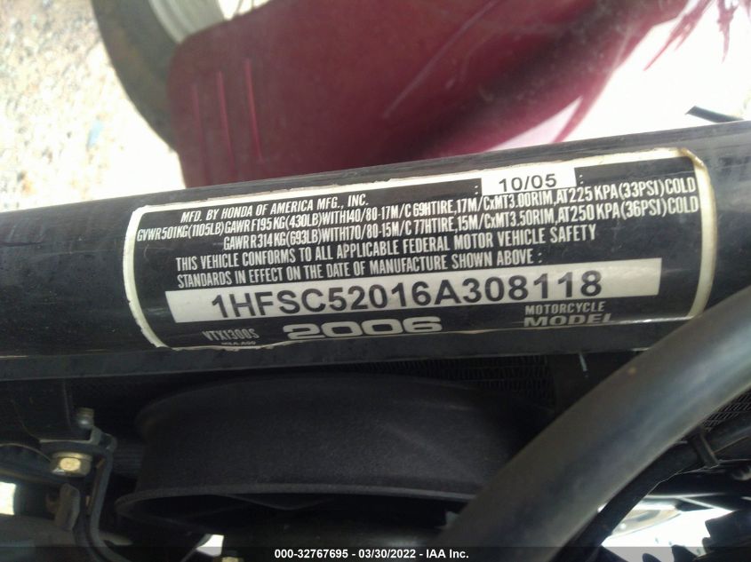2006 HONDA VT1300 S 1HFSC52016A308118