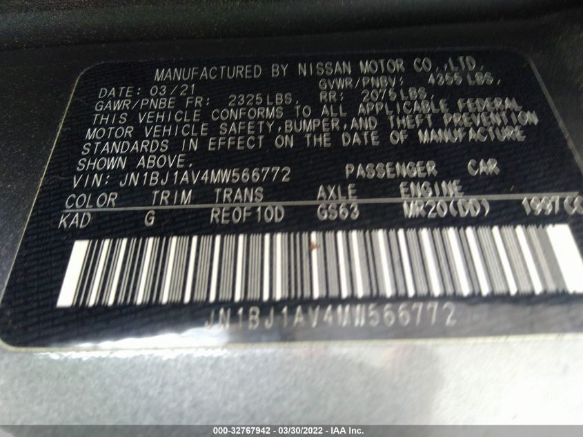 2021 NISSAN ROGUE SPORT S JN1BJ1AV4MW566772