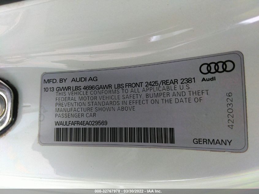 2014 AUDI A5 PREMIUM PLUS WAULFAFR4EA029569