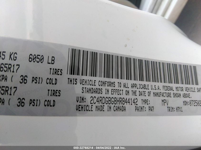 2017 DODGE GRAND CARAVAN SE 2C4RDGBG8HR844142