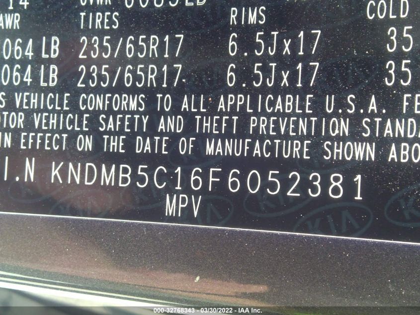 2015 KIA SEDONA LX KNDMB5C16F6052381