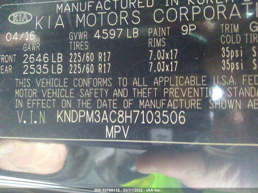 2017 KIA SPORTAGE LX KNDPM3AC8H7103506