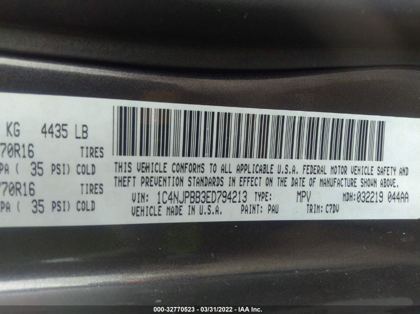2014 JEEP PATRIOT SPORT 1C4NJPBB3ED794213
