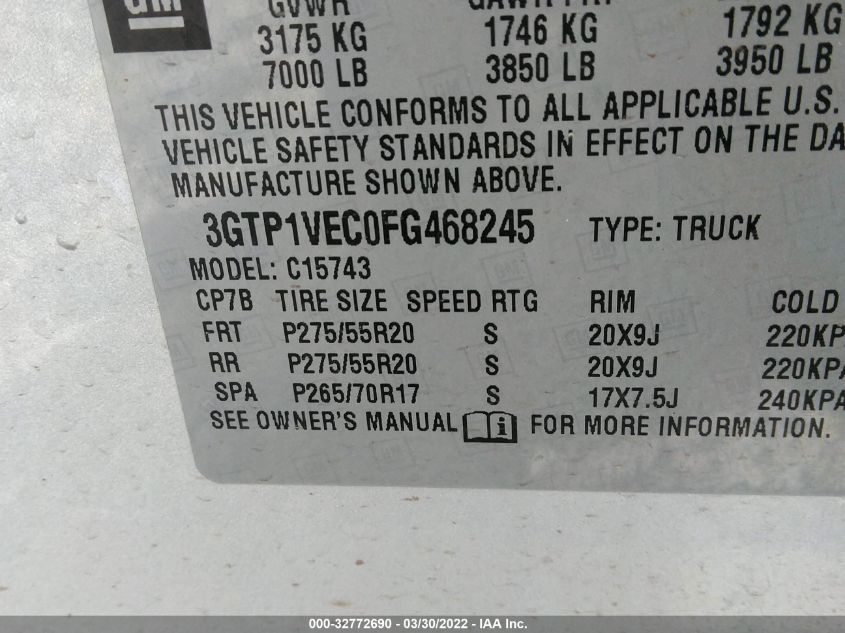 2015 GMC SIERRA 1500 SLT 3GTP1VEC0FG468245