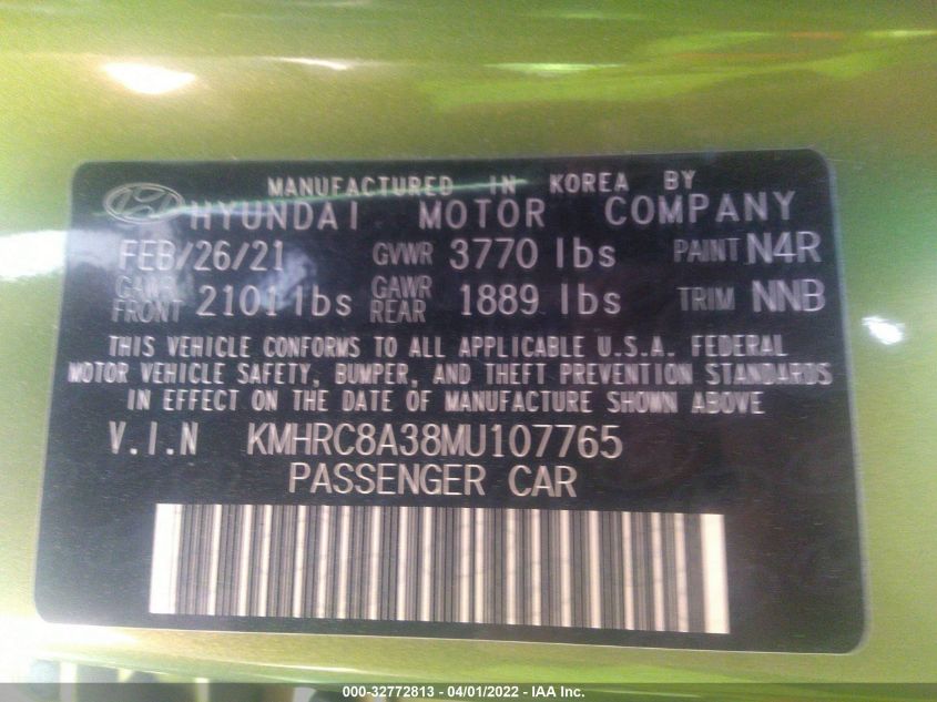 2021 HYUNDAI VENUE SEL KMHRC8A38MU107765