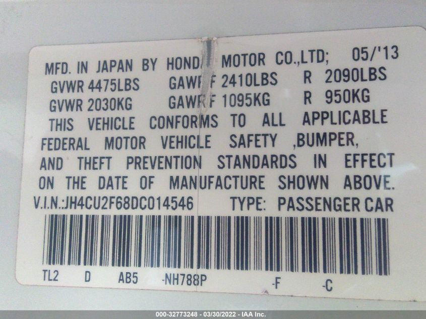 2013 ACURA TSX TECH PKG JH4CU2F68DC014546