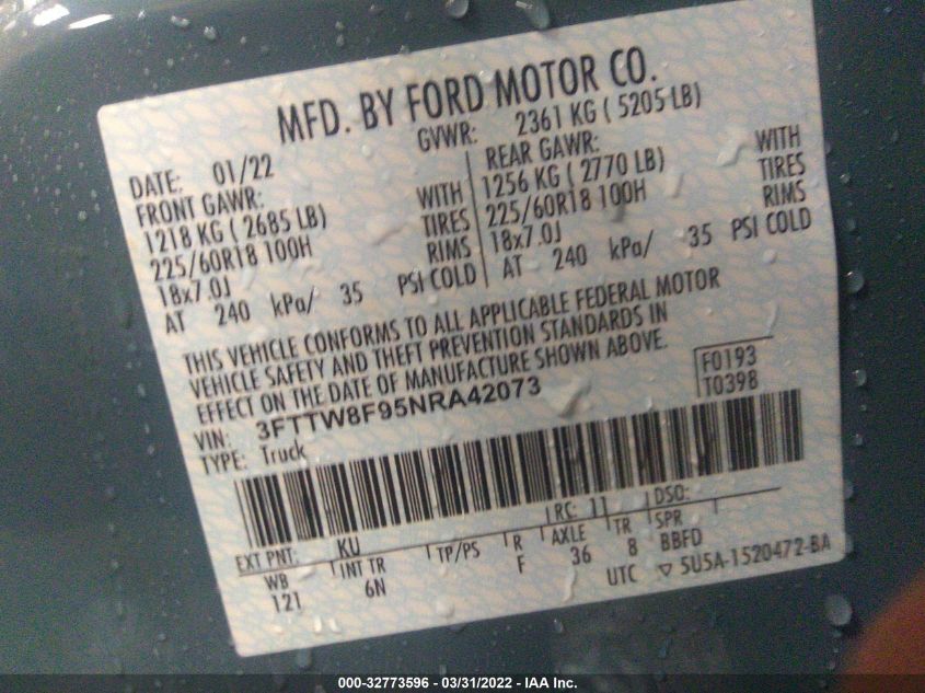 2022 FORD MAVERICK XL/XLT/LARIAT 3FTTW8F95NRA42073