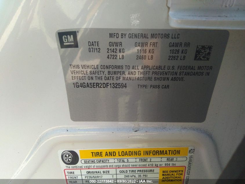 2013 BUICK LACROSSE BASE 1G4GA5ER2DF132594