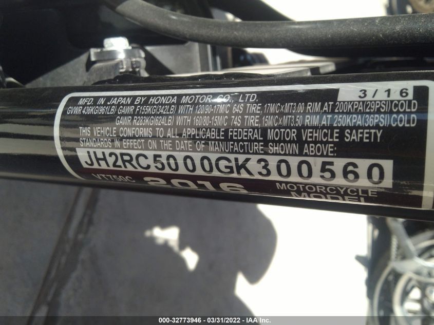 2016 HONDA VT750 C JH2RC5000GK300560