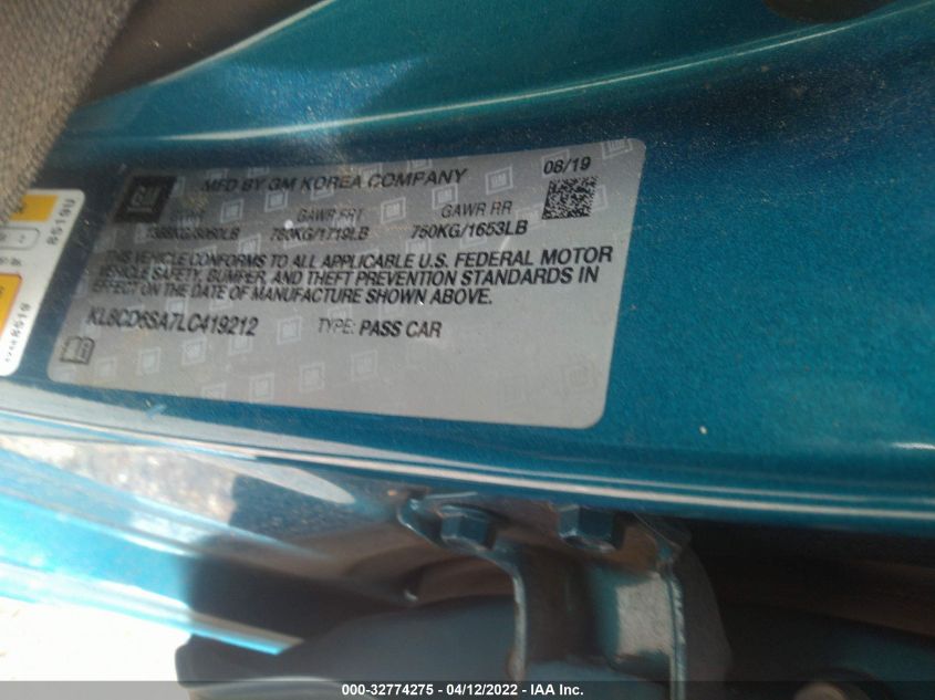 2020 CHEVROLET SPARK LT KL8CD6SA7LC419212
