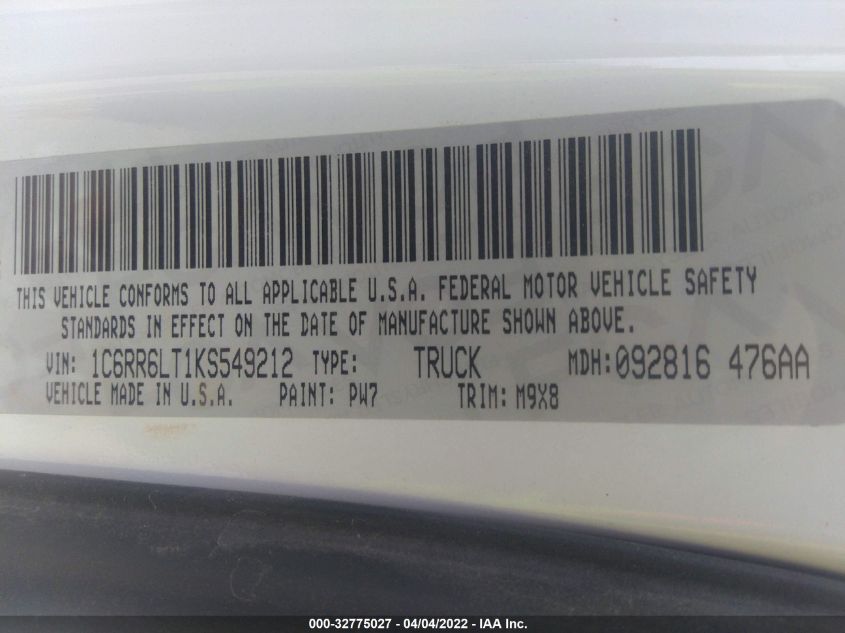 2019 RAM 1500 CLASSIC SLT 1C6RR6LT1KS549212