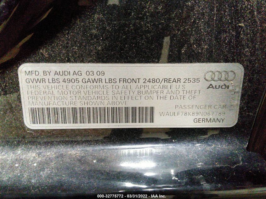 WAULF78K89N067789 Audi A4 2009. Фото: 8