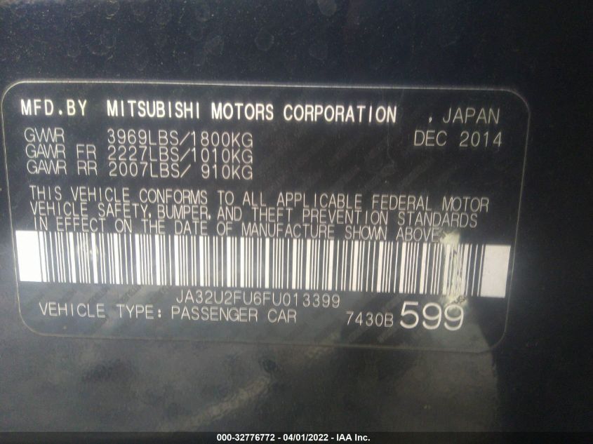 2015 MITSUBISHI LANCER ES JA32U2FU6FU013399