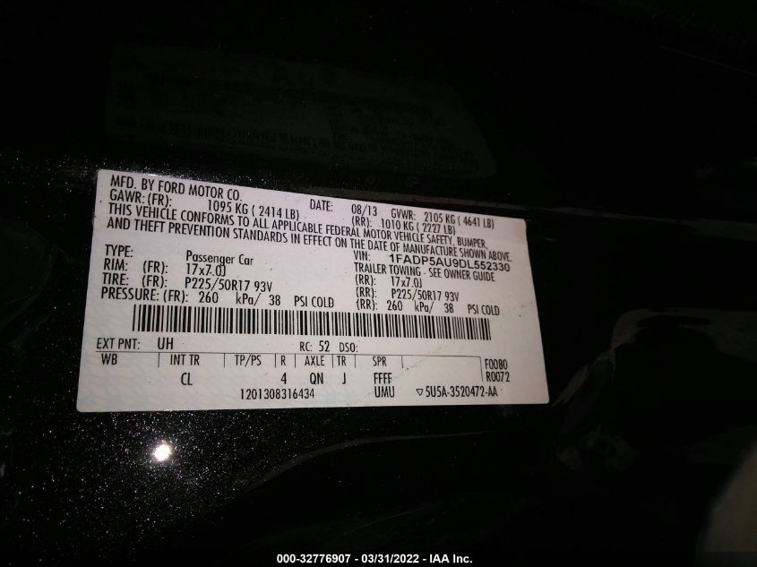 2013 FORD C-MAX HYBRID SE 1FADP5AU9DL552330