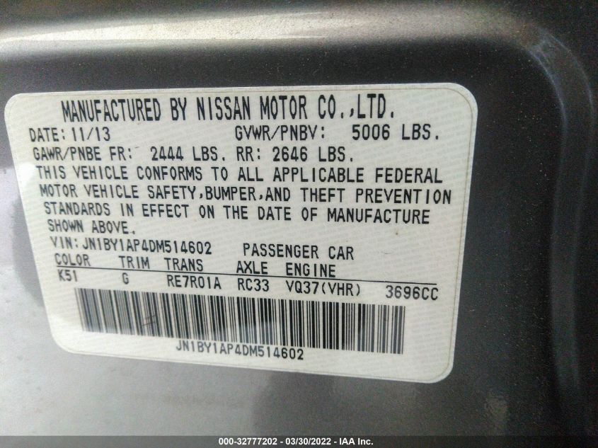 2013 INFINITI M37 JN1BY1AP4DM514602
