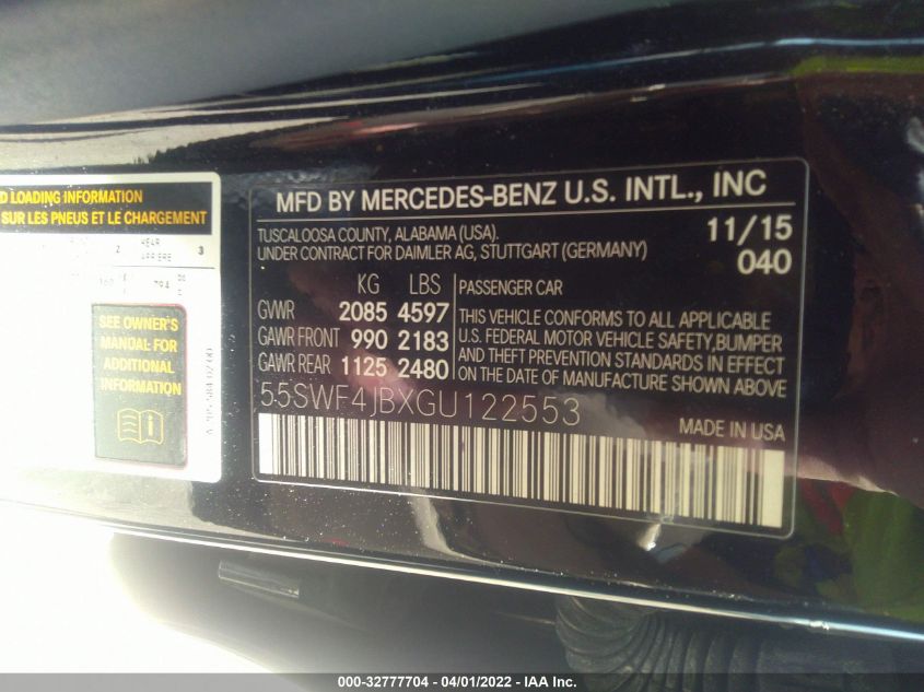 2016 MERCEDES-BENZ C-CLASS C 300 55SWF4JBXGU122553
