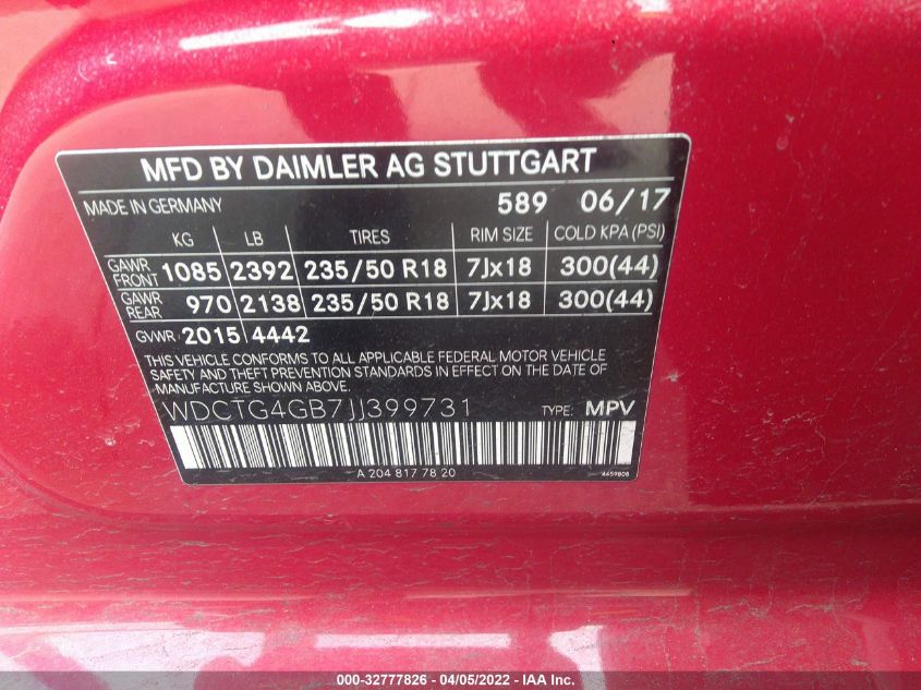 2018 MERCEDES-BENZ GLA GLA 250 WDCTG4GB7JJ399731
