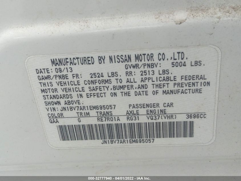 2014 INFINITI Q50 PREMIUM JN1BV7AR1EM695057