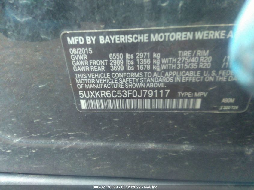 2015 BMW X5 XDRIVE50I 5UXKR6C53F0J79117