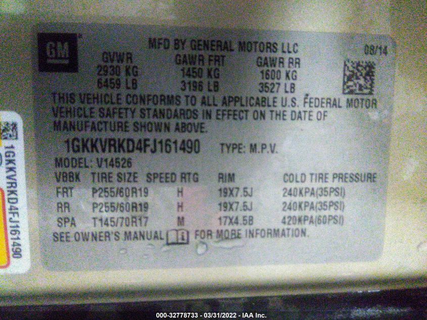 2015 GMC ACADIA SLT 1GKKVRKD4FJ161490
