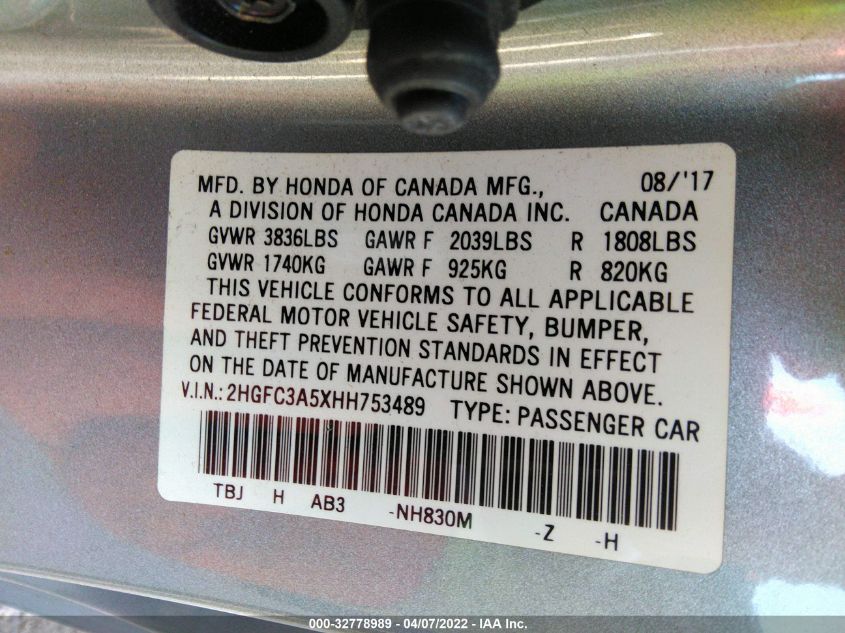 2017 HONDA CIVIC COUPE SI 2HGFC3A5XHH753489