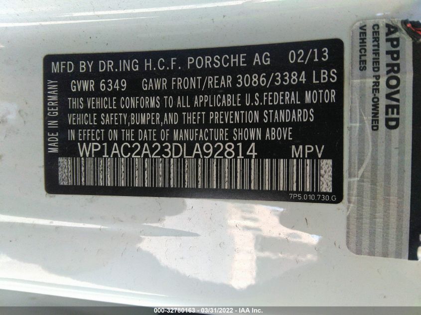 2013 PORSCHE CAYENNE TURBO WP1AC2A23DLA92814