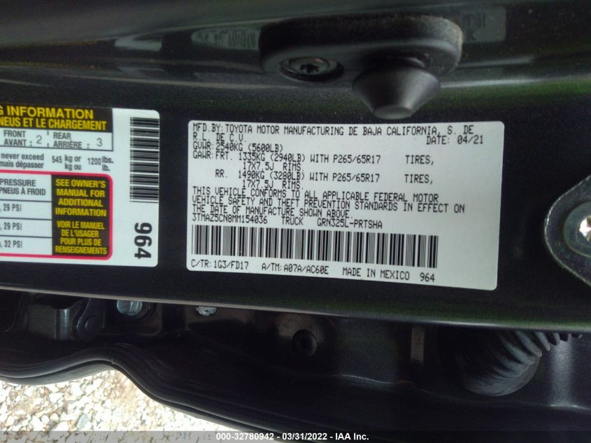 2021 TOYOTA TACOMA 2WD SR5/TRD SPORT 3TMAZ5CN8MM154036