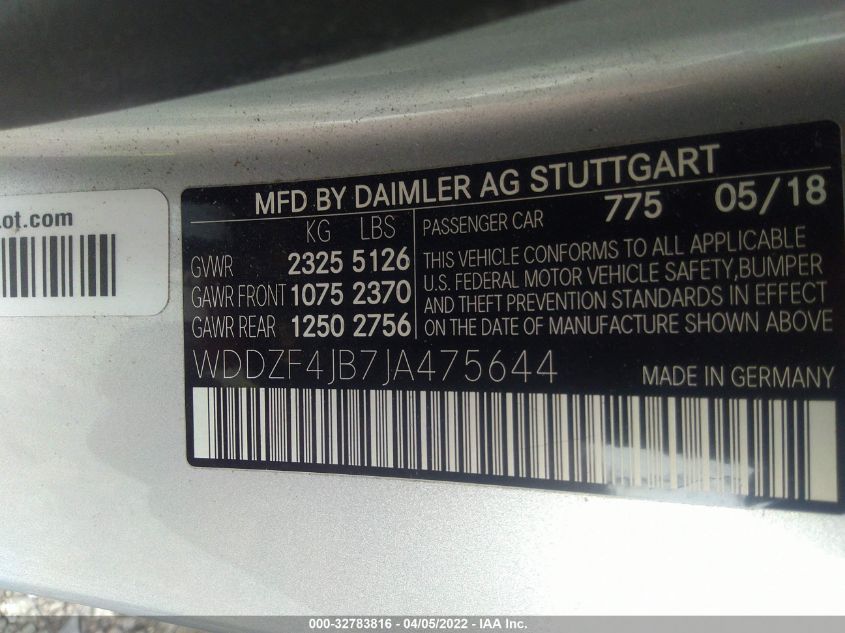 2018 MERCEDES-BENZ E-CLASS E 300 WDDZF4JB7JA475644