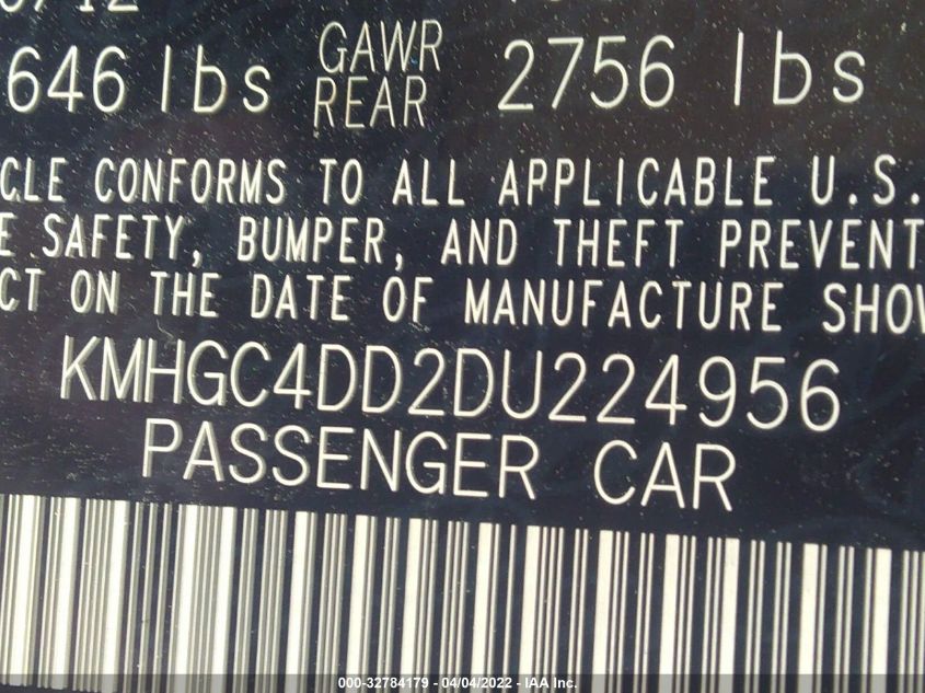 2013 HYUNDAI GENESIS 3.8L KMHGC4DD2DU224956