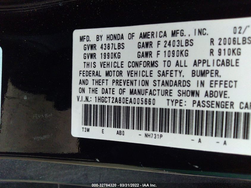 2014 HONDA ACCORD COUPE EX-L 1HGCT2A80EA005660