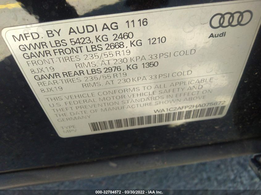2017 AUDI Q5 PREMIUM WA1C2AFP2HA075672