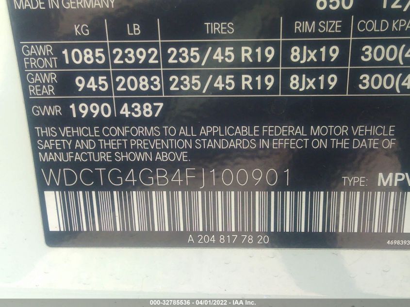 2015 MERCEDES-BENZ GLA-CLASS 250 4MATIC WDCTG4GB4FJ100901