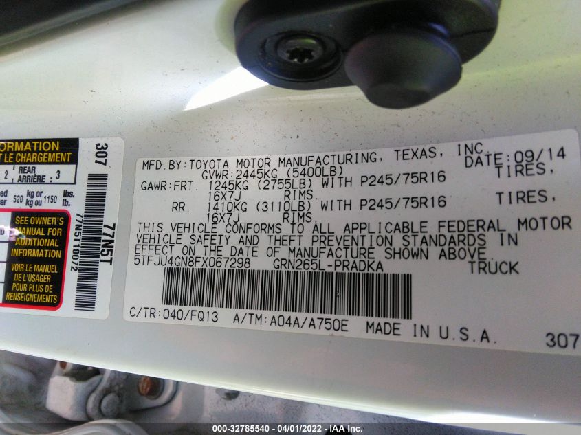 2015 TOYOTA TACOMA PRERUNNER 5TFJU4GN8FX067298