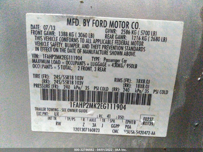 2014 FORD SEDAN POLICE INTERCEPTOR 1FAHP2MK2EG111904