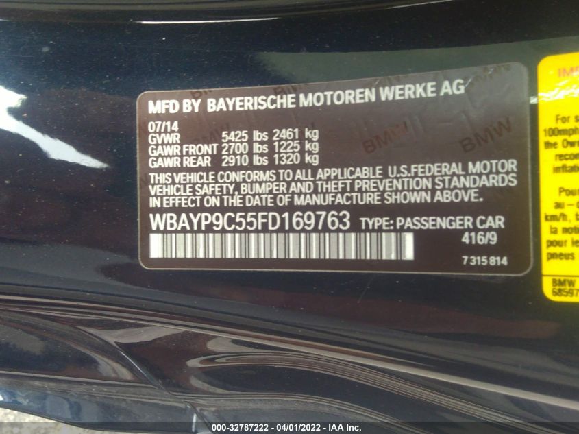 2015 BMW 6 SERIES 650I WBAYP9C55FD169763
