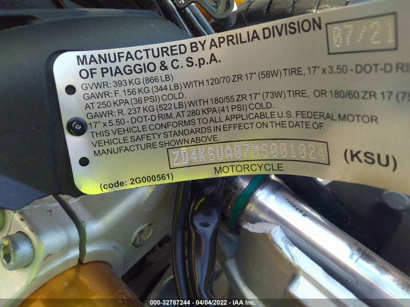 2021 APRILIA RS 660 ZD4KSUA07MS001024