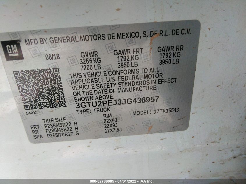 2018 GMC SIERRA 1500 DENALI 3GTU2PEJ3JG436957