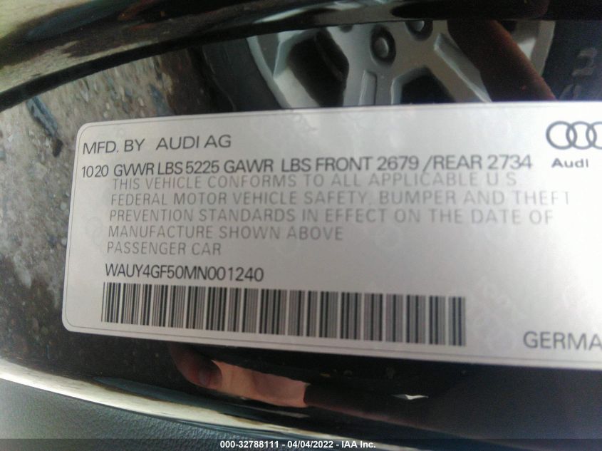 2021 AUDI S5 CABRIOLET PRESTIGE WAUY4GF50MN001240