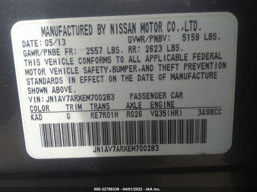 2014 INFINITI Q50 HYBRID PREMIUM JN1AV7ARXEM700283
