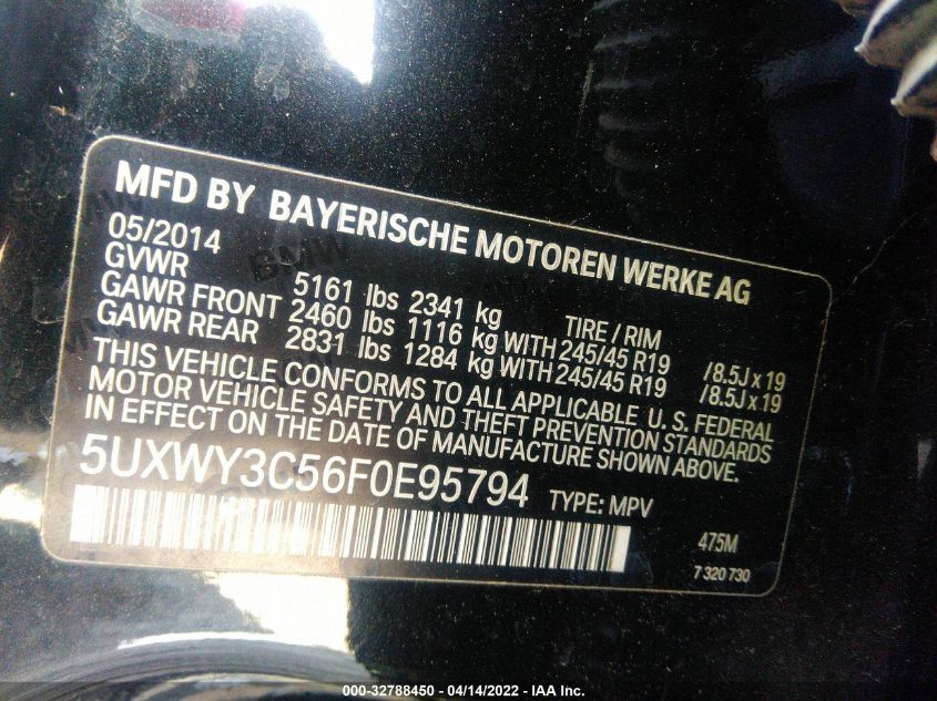 2015 BMW X3 XDRIVE28D 5UXWY3C56F0E95794