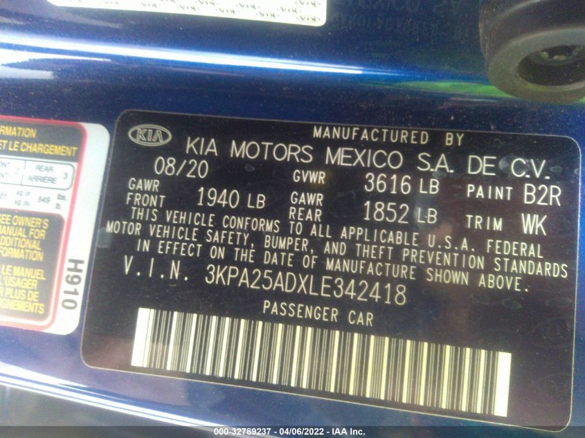 2020 KIA RIO 5-DOOR S 3KPA25ADXLE342418