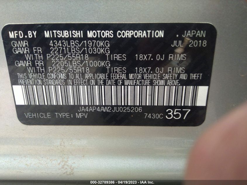 2018 MITSUBISHI OUTLANDER SPORT SEL 2.4 JA4AP4AW2JU025206