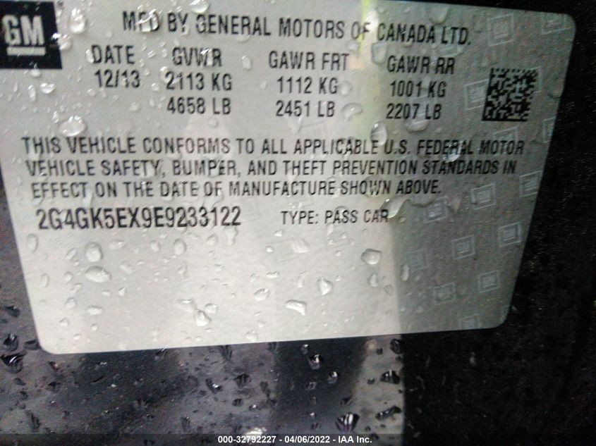 2014 BUICK REGAL 2G4GK5EX9E9233122