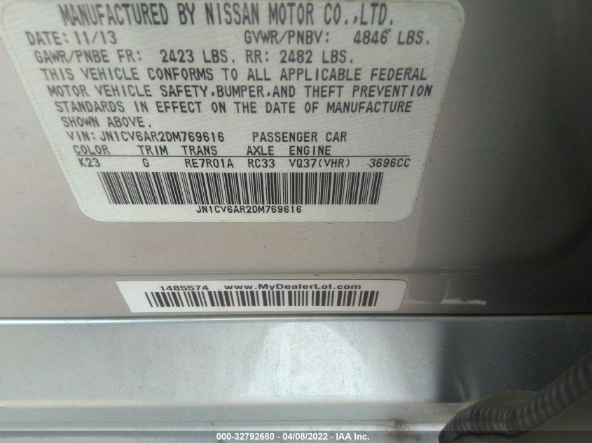 2013 INFINITI G37 SEDAN X JN1CV6AR2DM769616