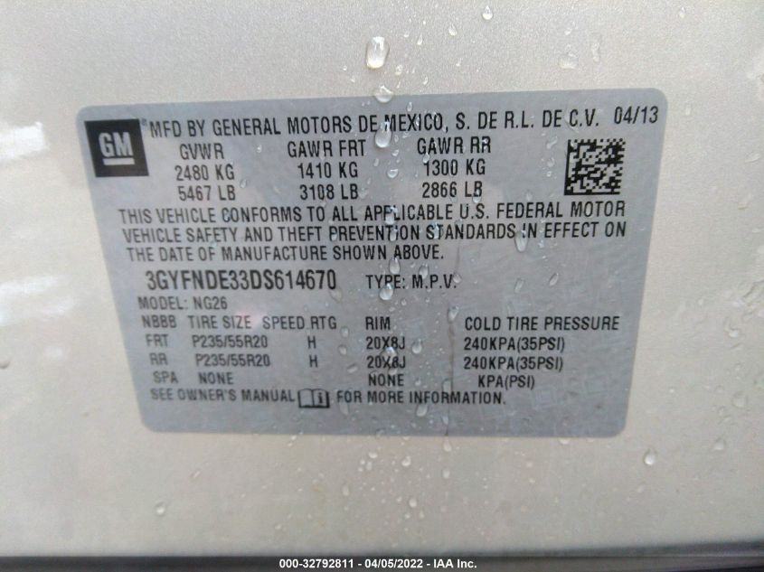 2013 CADILLAC SRX PERFORMANCE COLLECTION 3GYFNDE33DS614670